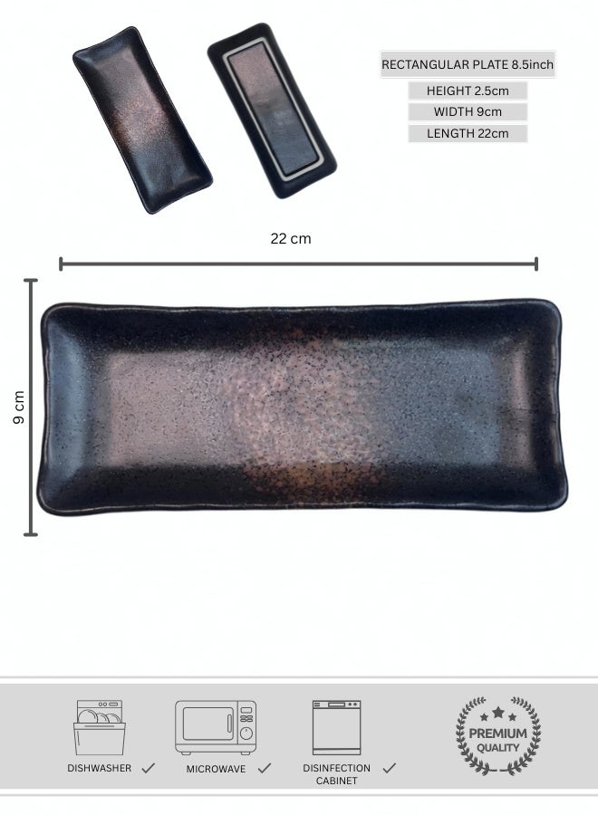Clink Japanese Style Creative Rectangular Plate, Curved Corner Plate, Black - Dusk Brown Long Plate, Japanese Ceramic Plate, Perfect for Home & Restaurants, Sushi Plate, 8.5 Inch - Image 1