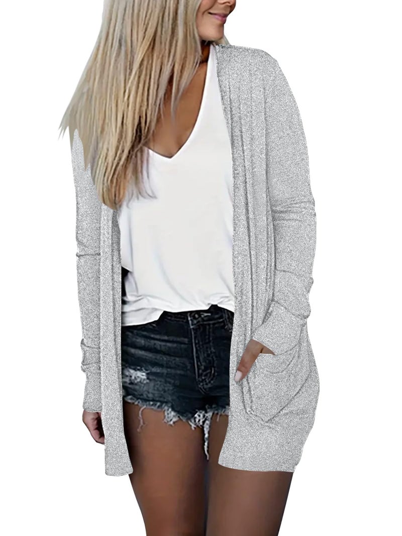 DB MOON Womens Long Cardigan Light Weight Sweater Long Sleeve Lightweight Open Front Fall Outfits with Pockets XL, Gray - Image 2