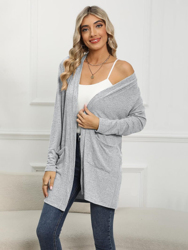 DB MOON Womens Long Cardigan Light Weight Sweater Long Sleeve Lightweight Open Front Fall Outfits with Pockets XL, Gray - Image 3