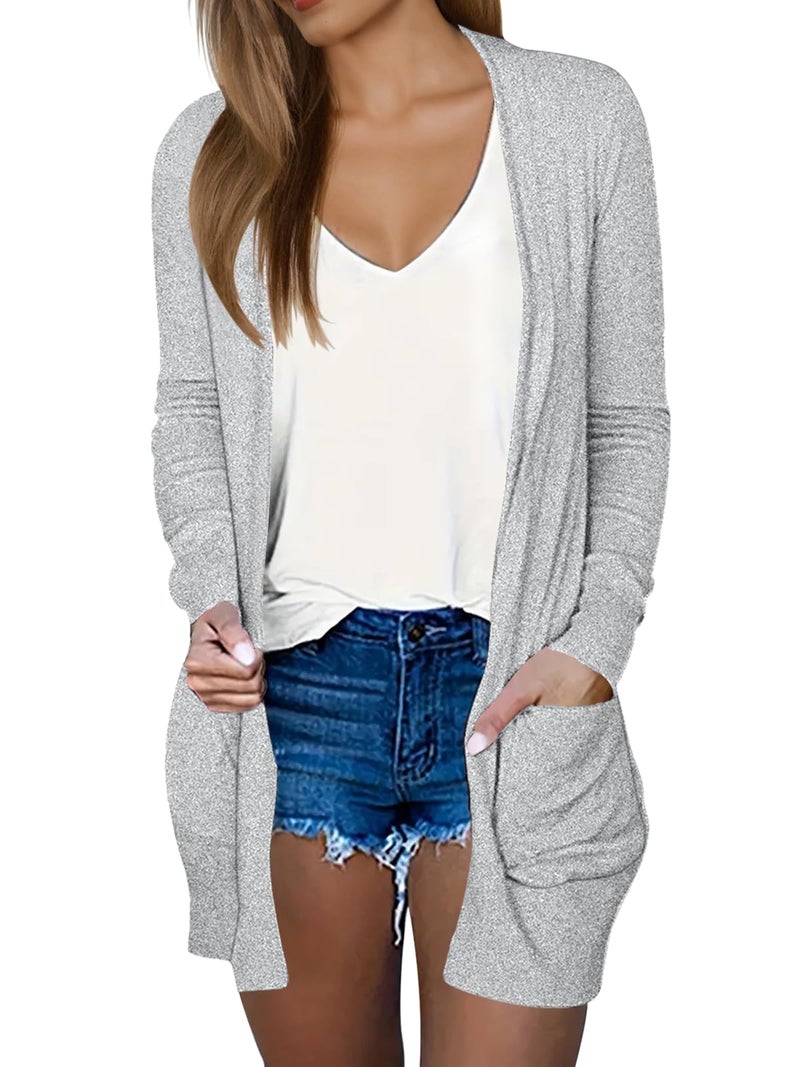 DB MOON Womens Long Cardigan Light Weight Sweater Long Sleeve Lightweight Open Front Fall Outfits with Pockets XL, Gray - Image 1