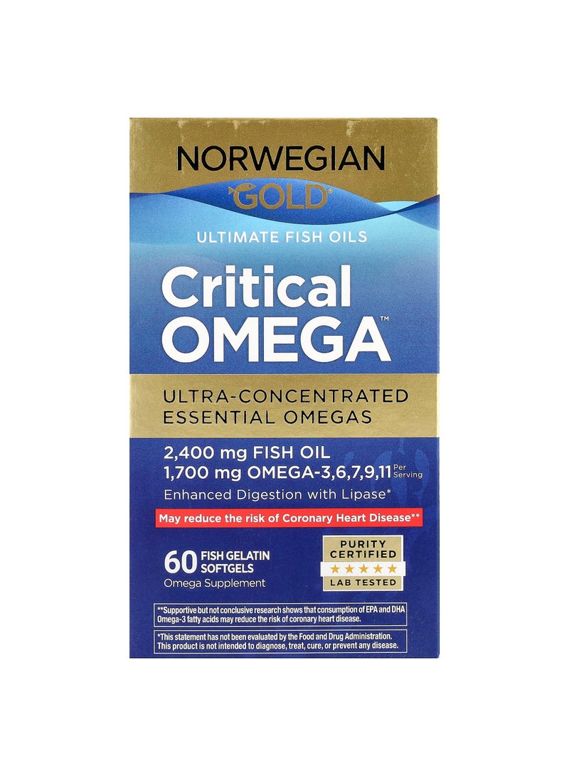 Norwegian Gold®, Critical Omega™ Ultimate Fish Oils, 60 Fish Gelatin Softgels