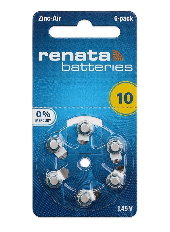 Renata 12-Pieces Renata (Size 10) Hearing Aid 1.45V Zinc-Air 0% Mercury Batteries - Image 1