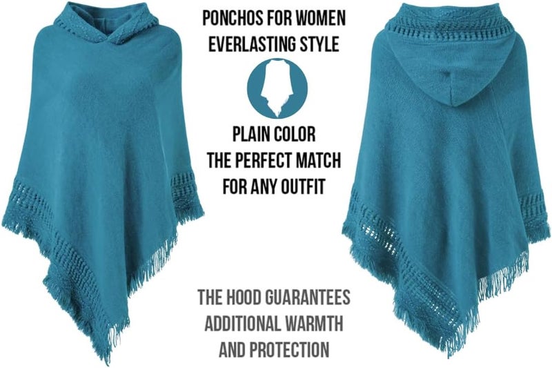 Ferand Ladies' Hooded Cape with Fringed Hem, Crochet Poncho Knitting Patterns for Women - Image 3