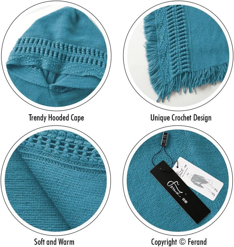 Ferand Ladies' Hooded Cape with Fringed Hem, Crochet Poncho Knitting Patterns for Women - Image 4