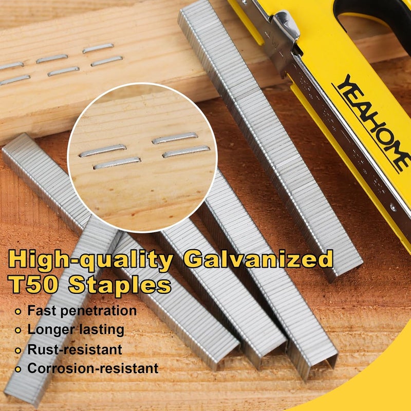 YEAHOME Heavy Duty Staples, 2000 Counts 1/4 inch T50 Staples, 20 Gauge Galvanized 3/8 Inch Crown Upholstery Staple for Pneumatic, Electric T50 Staple Gun - Image 3