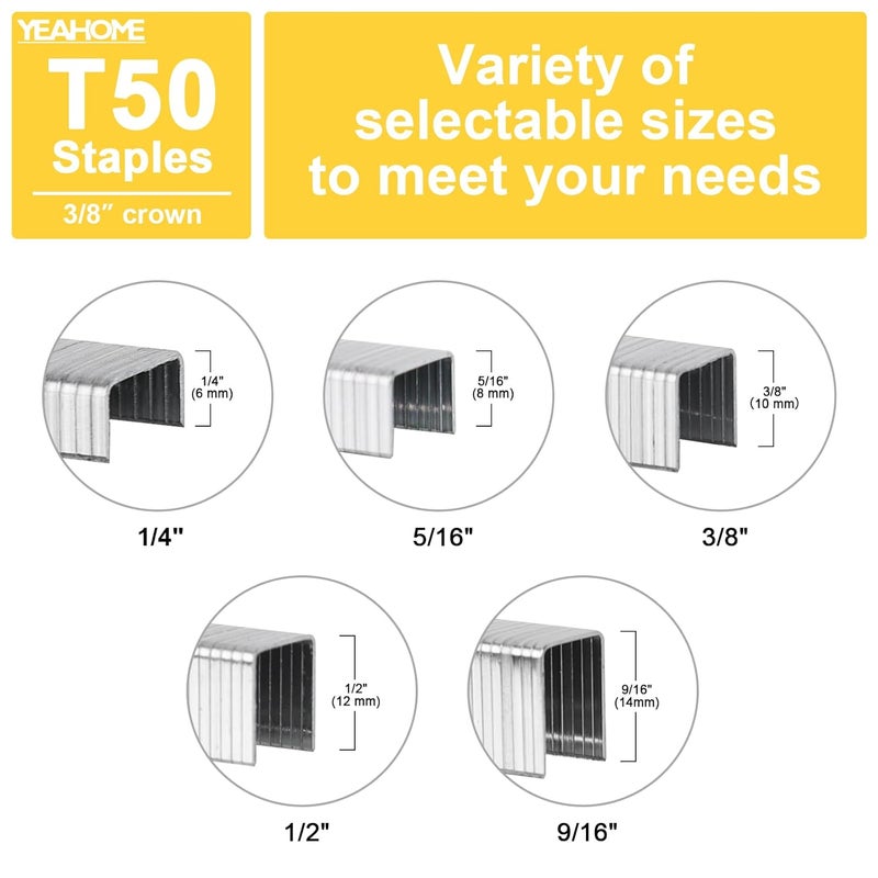 YEAHOME Heavy Duty Staples, 2000 Counts 1/4 inch T50 Staples, 20 Gauge Galvanized 3/8 Inch Crown Upholstery Staple for Pneumatic, Electric T50 Staple Gun - Image 2