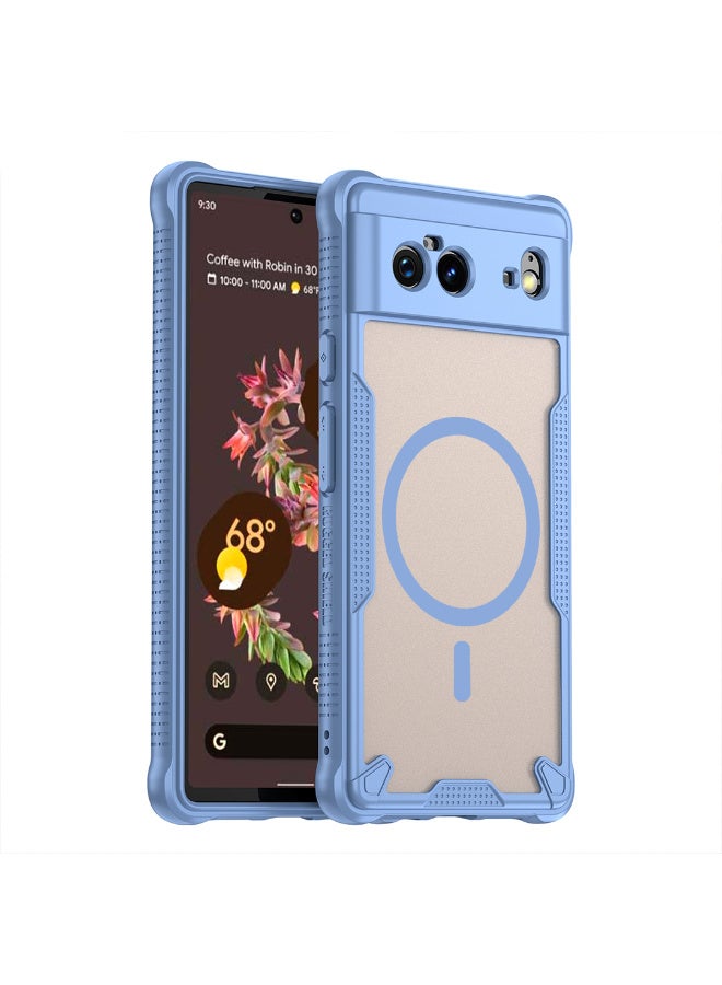 غطاء حمايه لهاتف جوجل بيكسل 6 جراب ارمور مغناطيسي ياتي بحواف مرتفعة حول الشاشة وعدسة الكاميرا تساعد على منع الخدوش - ازرق - Image 1