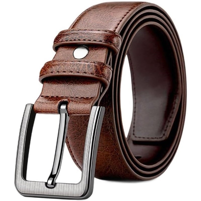 Mens Leather Belt, Plus Size Belts for Men, Pin Buckle Belt Great for Jeans, Casual, Formal, Work Wear 120cm Adjustable Business Waist Belts Brown - Image 1