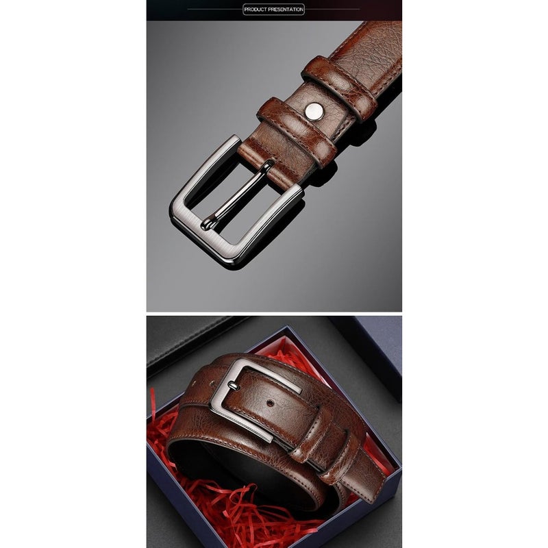 Mens Leather Belt, Plus Size Belts for Men, Pin Buckle Belt Great for Jeans, Casual, Formal, Work Wear 120cm Adjustable Business Waist Belts Brown - Image 5