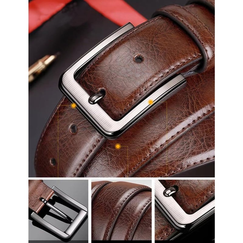 Mens Leather Belt, Plus Size Belts for Men, Pin Buckle Belt Great for Jeans, Casual, Formal, Work Wear 120cm Adjustable Business Waist Belts Brown - Image 4