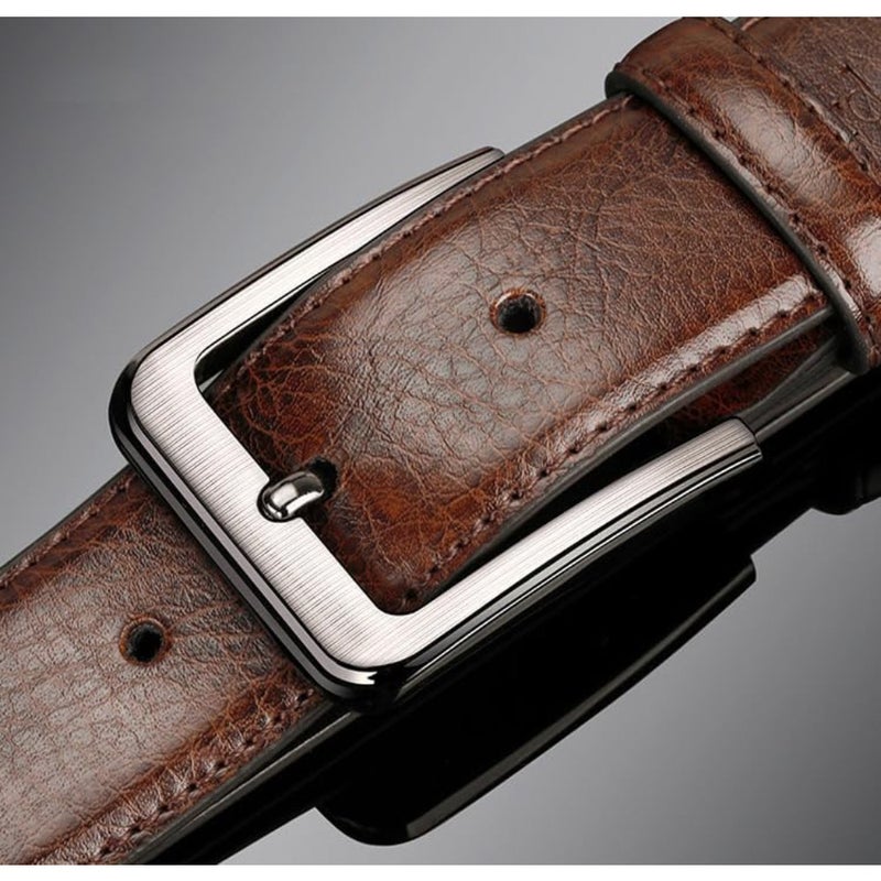 Mens Leather Belt, Plus Size Belts for Men, Pin Buckle Belt Great for Jeans, Casual, Formal, Work Wear 120cm Adjustable Business Waist Belts Brown - Image 3