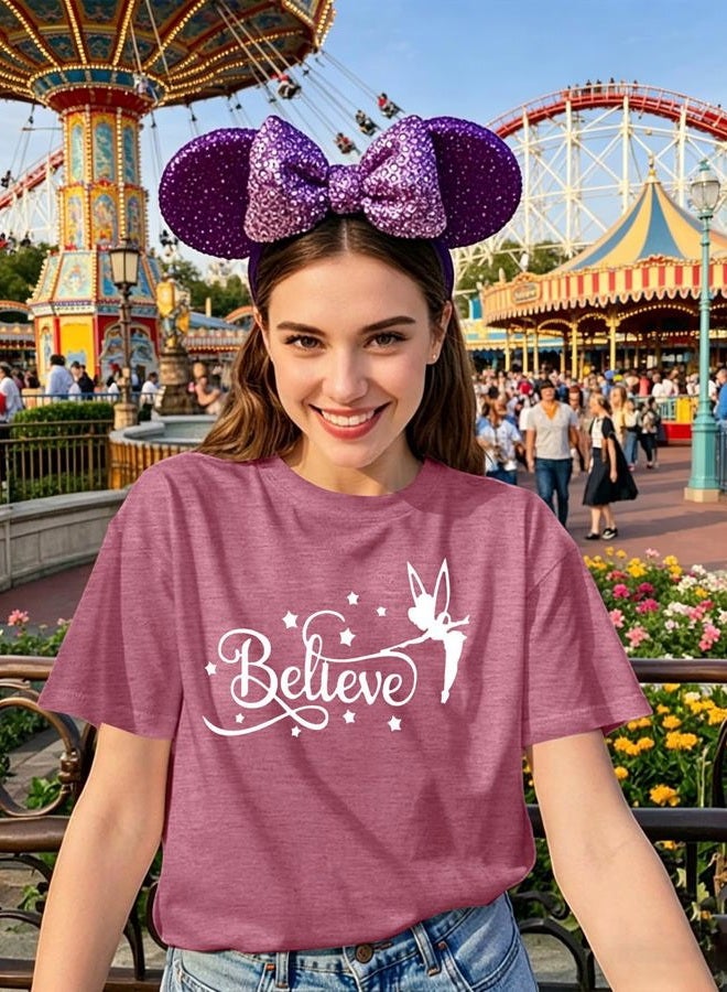 VILOVE Believe in Magic Shirt Women Cute Fairy Graphic Tshirt Girl Trip Tee Funny Vacation Shirt Causal Short Sleeve Top, Pink, M - Image 2