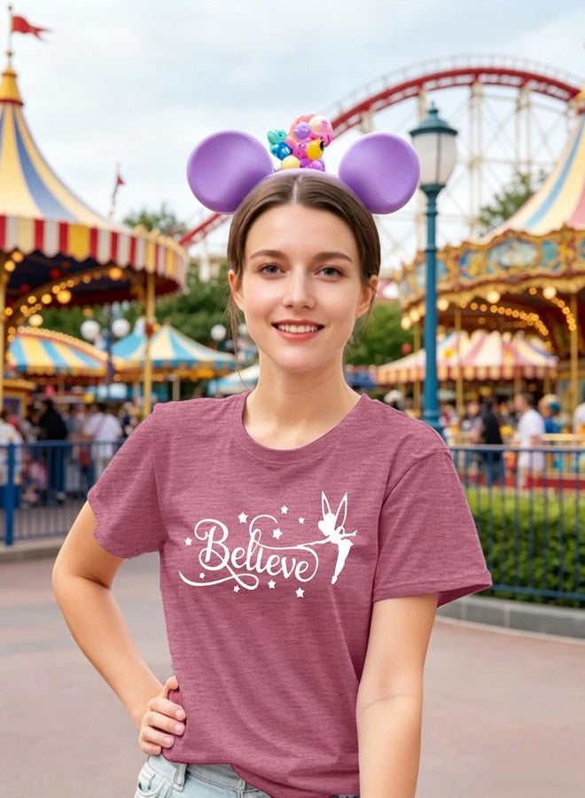 VILOVE Believe in Magic Shirt Women Cute Fairy Graphic Tshirt Girl Trip Tee Funny Vacation Shirt Causal Short Sleeve Top, Pink, M - Image 4