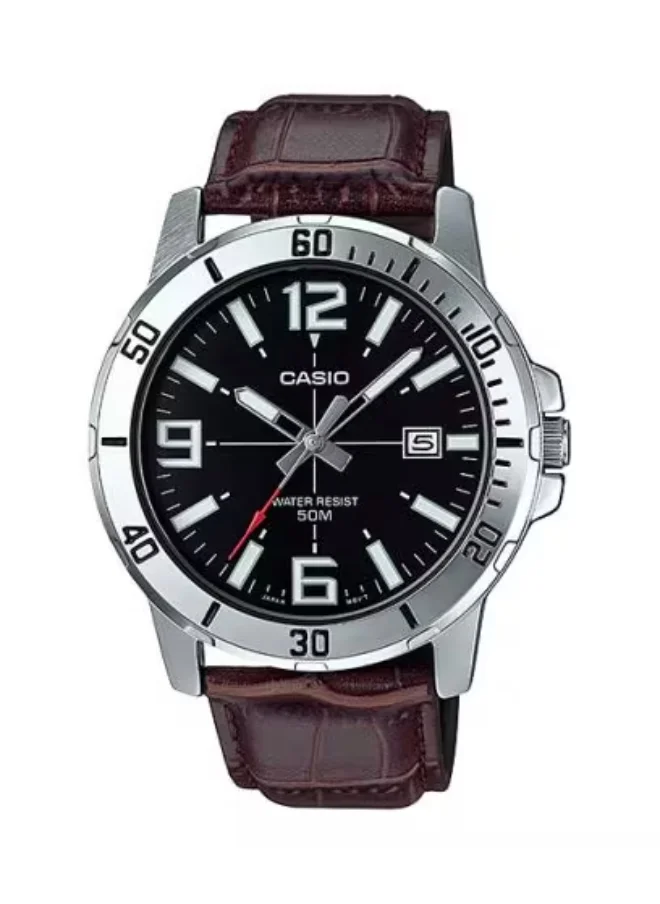 CASIO Men's Analog Display Watch With Brown Leather Strap - MTP-VD01L-1B