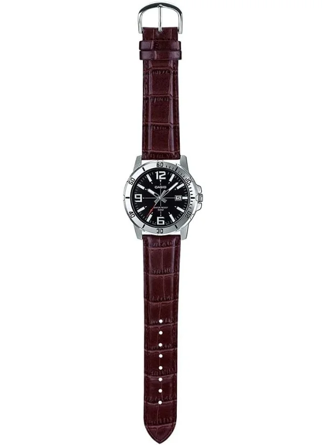 CASIO Casio Men's Watch - MTP-VD01L-1BVUDF Black Dial, Brown Band