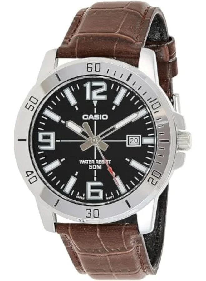 CASIO Casio Men's Watch - MTP-VD01L-1BVUDF Black Dial, Brown Band