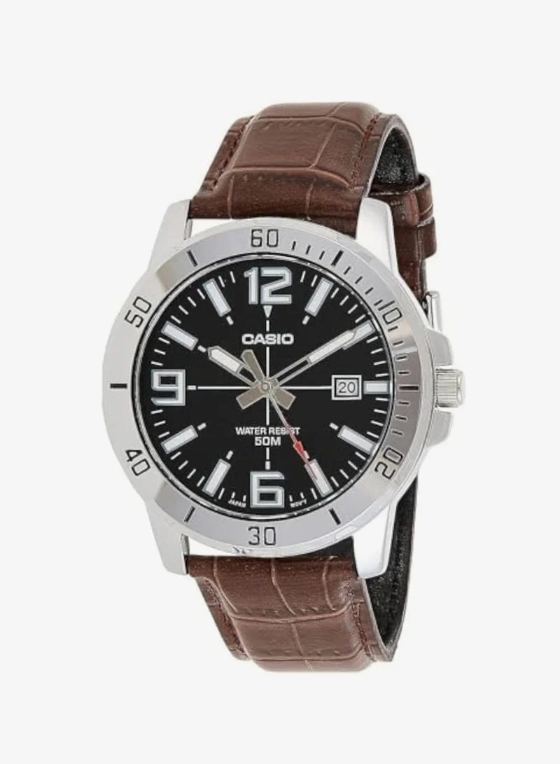 Casio Casio Men's Watch - MTP-VD01L-1BVUDF Black Dial, Brown Band