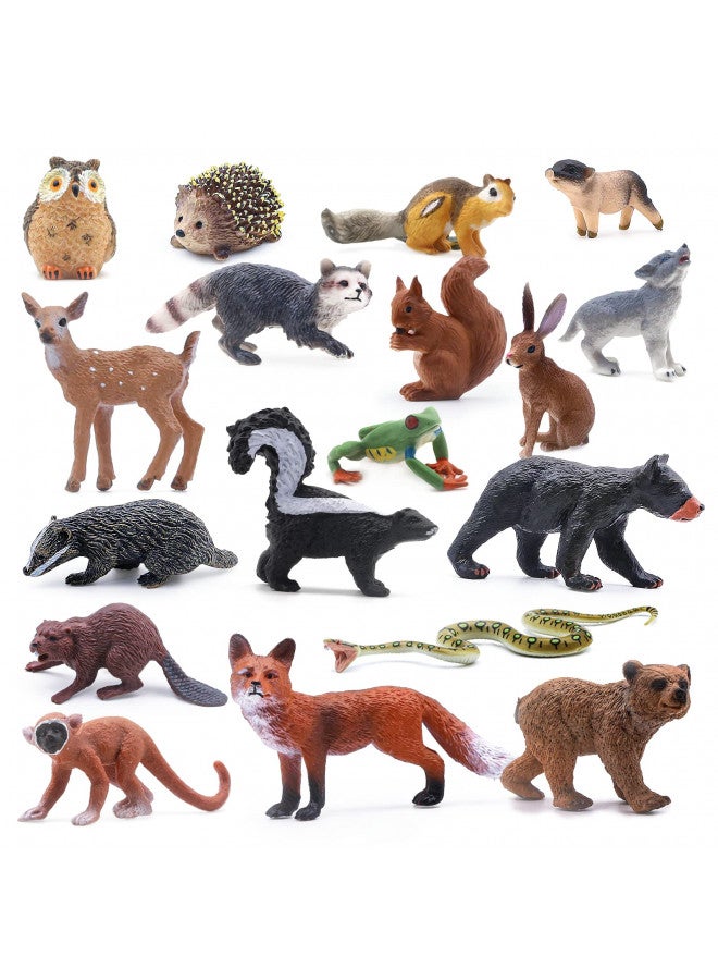 SIENON 18Pcs Forest Animals Figures Toys, Baby Woodland Animals Figurines, Miniature Animals Toys with Owl, Hedgehog, Fox, Squirrels, Bears, Monkey for Woodland Theme Cake Toppers Cupcake Toppers - Image 1