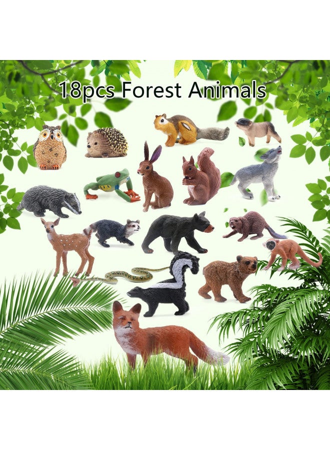 SIENON 18Pcs Forest Animals Figures Toys, Baby Woodland Animals Figurines, Miniature Animals Toys with Owl, Hedgehog, Fox, Squirrels, Bears, Monkey for Woodland Theme Cake Toppers Cupcake Toppers - Image 2