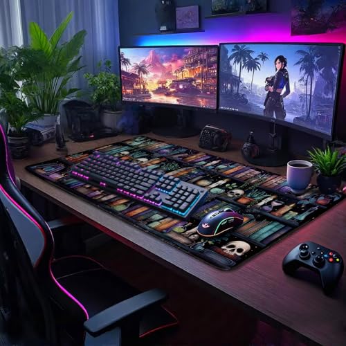 Mcapirivo Gothic Library Large Gaming Mouse Pad 31.5"x15.7"｜Vintage Bookshelf XXL Desk Mat, Non-Slip Rubber Base & Stitched Edges - Extended Waterproof Mousepad for PC/Laptop/Office/Home Decor - Image 2