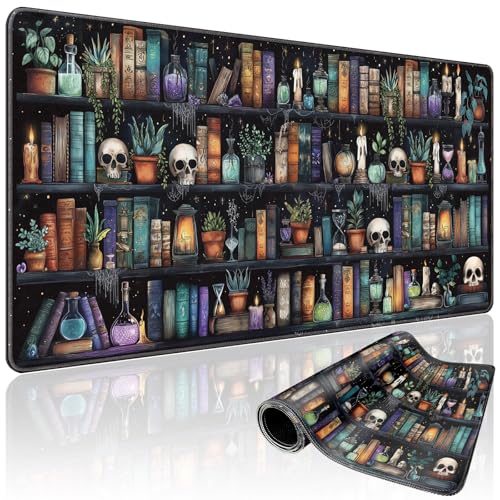 Mcapirivo Gothic Library Large Gaming Mouse Pad 31.5"x15.7"｜Vintage Bookshelf XXL Desk Mat, Non-Slip Rubber Base & Stitched Edges - Extended Waterproof Mousepad for PC/Laptop/Office/Home Decor - Image 1