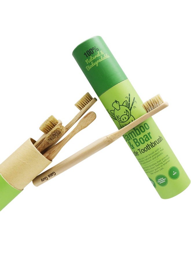 Gaia Guy Gaia Guy Natural Bristle Bamboo Toothbrush (NO Nylon - Boar Hair ONLY) - Totally Compostable & Biodegradable Boar Bristle and Bamboo Toothbrushes - Zero Waste - 6-Pack  - Image 2