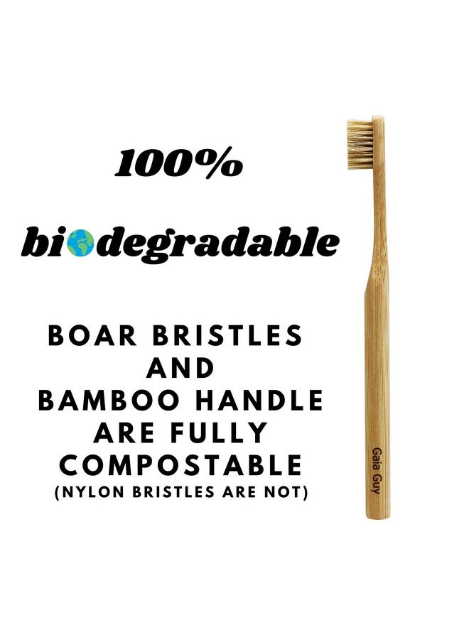 Gaia Guy Gaia Guy Natural Bristle Bamboo Toothbrush (NO Nylon - Boar Hair ONLY) - Totally Compostable & Biodegradable Boar Bristle and Bamboo Toothbrushes - Zero Waste - 6-Pack  - Image 4