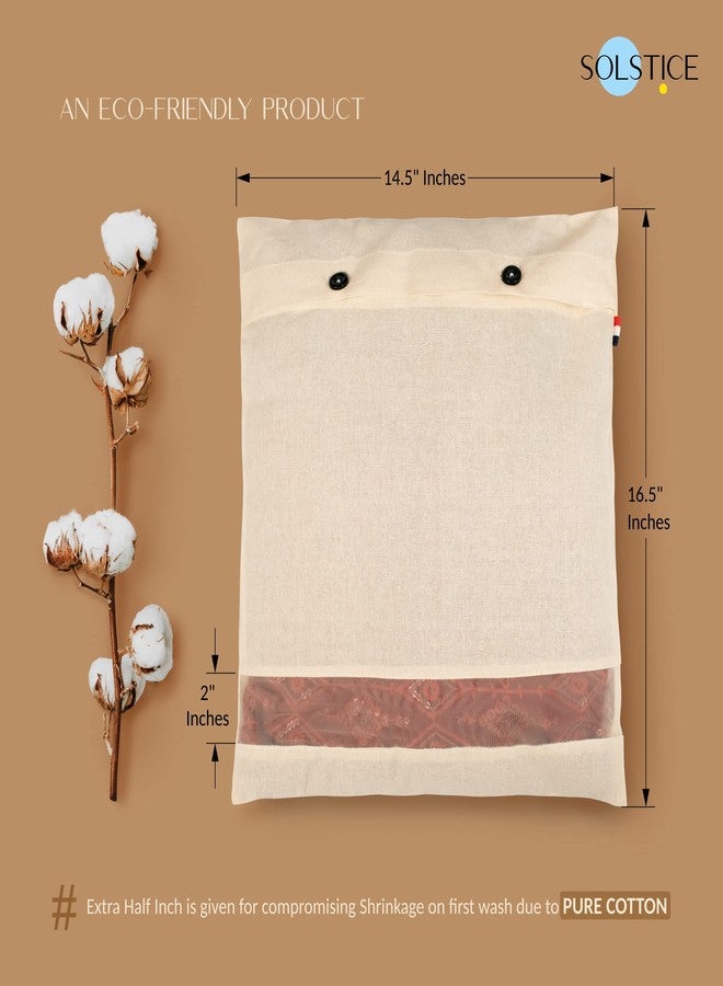 SOLSTICE Cotton Saree Cover/Saree Bags/Clothes Covers (Set of 24) big size of 16 x 14 (inches) for Clothes Storage bag, Travelling, Wardrobe Organizer with Mesh/Window (24),Off-White - Image 2