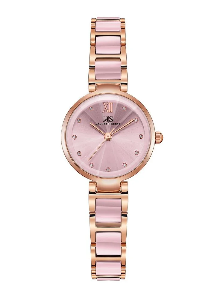 كينيث سكوت Kenneth Scott K22531-KCPK Women's Analog Display Watch & Alloy+Ceramic Strap Pink