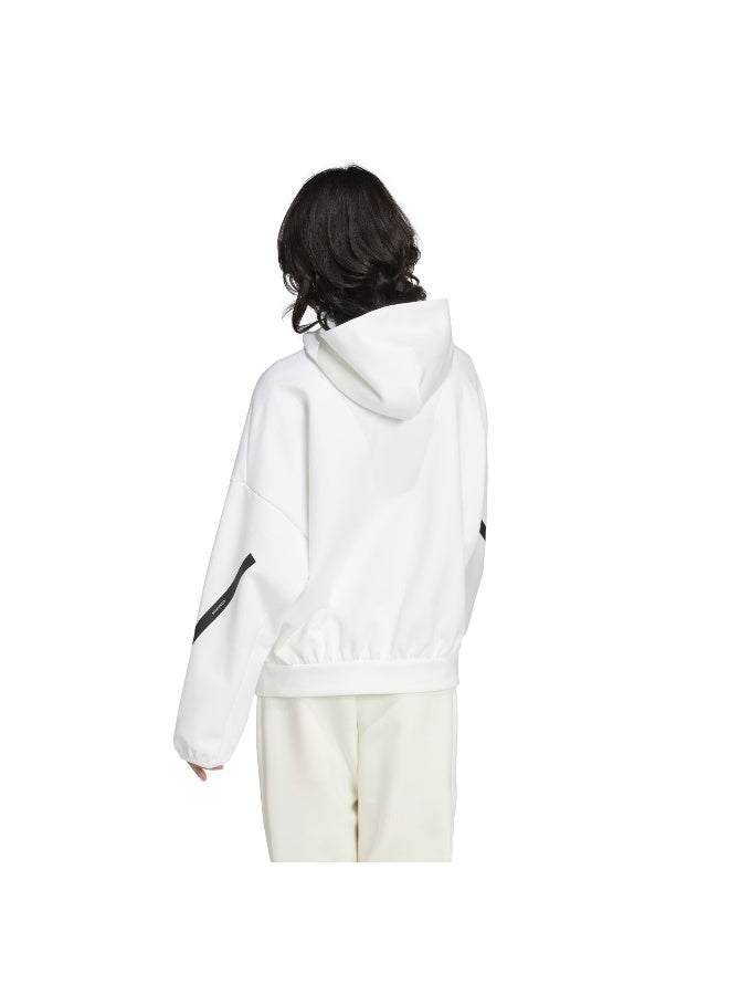 Adidas Adidas W Z.N.E. Oh Hd White Hooded Sweat Sweatshirts For Women - Image 4