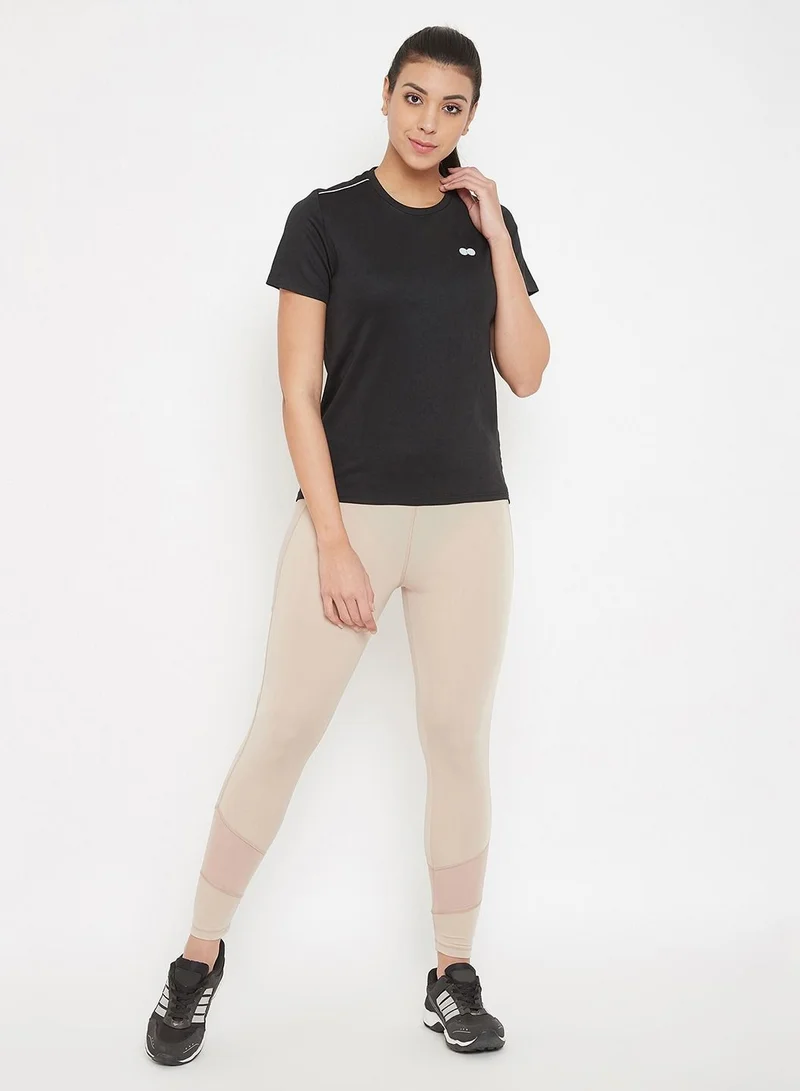 Clovia Clovia Active T-shirt In Black With Reflector Piping