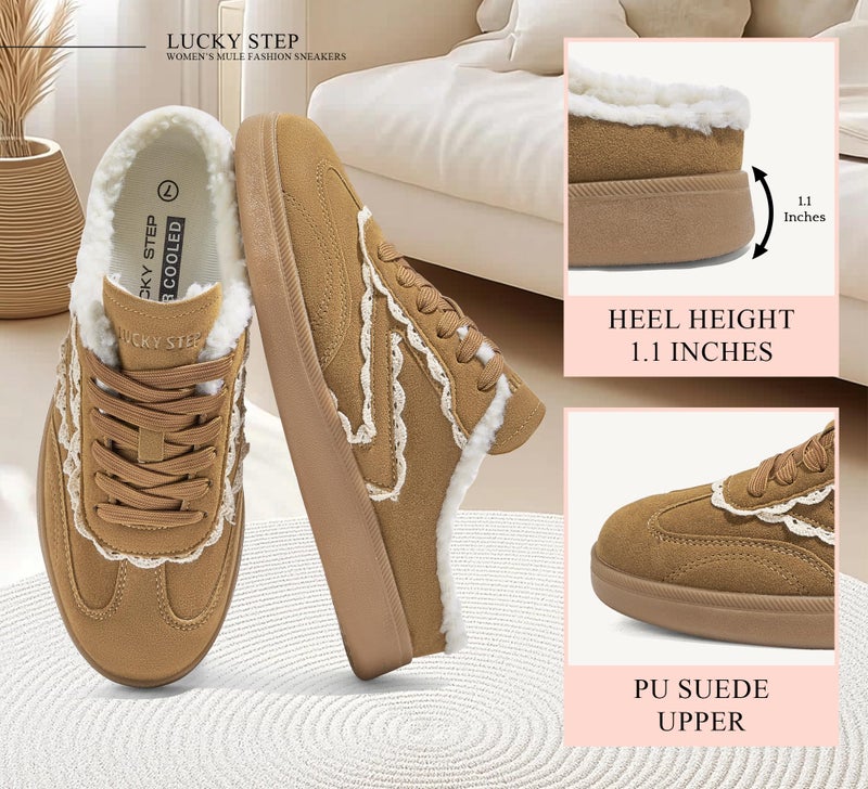 LUCKY STEP Womenâ€™s Mule Fashion Sneakers Slip On Backless Walking Shoes Winter Retro Comfy Casual Sneaker(8 M US Brown) - Image 5