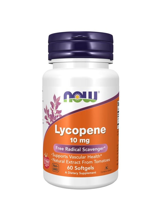 NOW Supplements, Lycopene 10 mg with Natural Extract from Tomatoes, Free Radical Scavenger*, 60 Softgels - Image 1