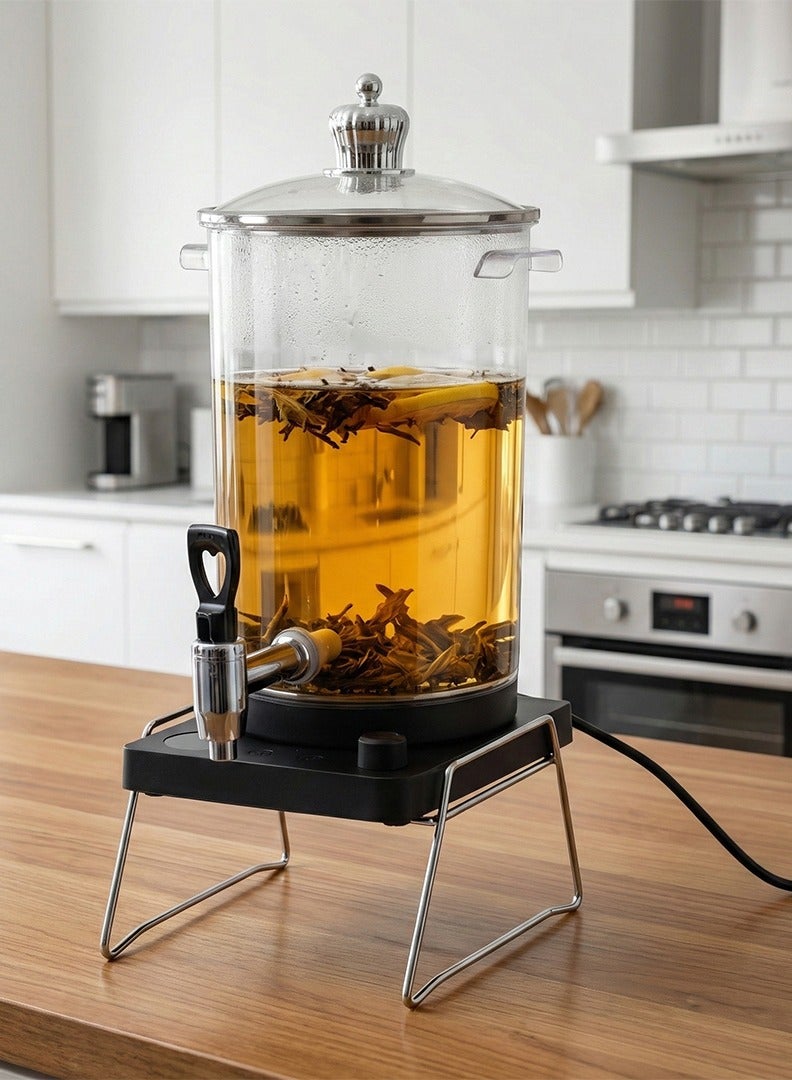 4L Hot Beverage Dispenser with Heating Base + Stainless Steel Stand – Heat-Resistant Glass with Practical Tap – Ideal for Parties, Buffets, and Everyday Use - Image 1