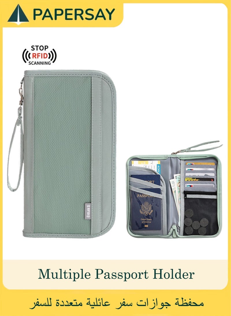 PAPERSAY Multiple Passport Holder for Travel Family, RFID Blocking Passport Wallet for Traveling, Waterproof Travel Document Holder Organizer, Travel Essentials Premium Wallets (Green) - Image 1