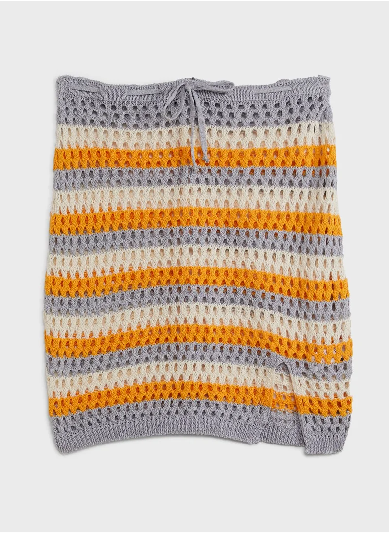 I Saw It First Curve Orange Plus Size Striped Crochet Mini Skirt