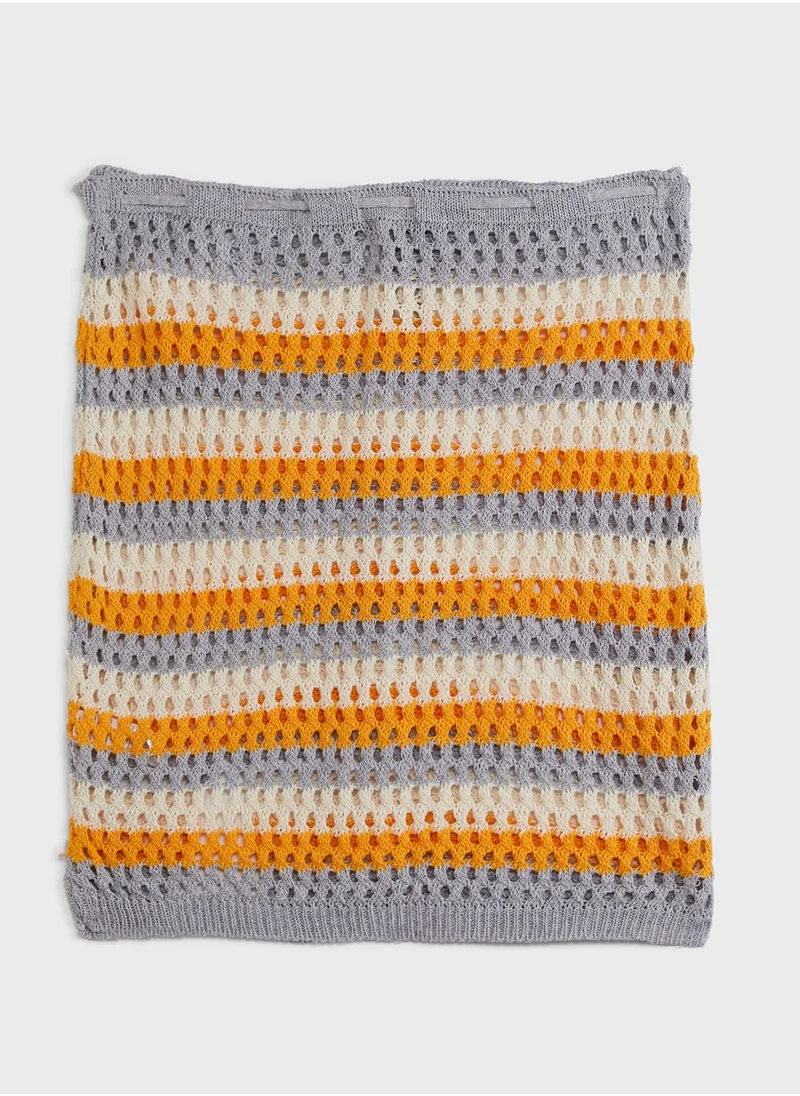 I Saw It First Curve Orange Plus Size Striped Crochet Mini Skirt