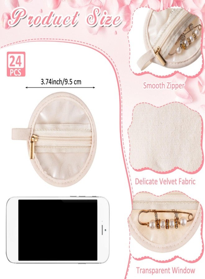 Uiifan مجموعة حقائب مجوهرات السفر من Uiifan، 24 قطعة، حقيبة مجوهرات بسحاب، صغيرة الحجم (3.74 بوصة)، مصنوعة من الفلانيل، حقيبة جيب محمولة للأقراط، جيوب دائرية لحفظ الأساور والقلائد كهدية للنساء، متوفرة باللونين البيج والشفاف. - Image 2