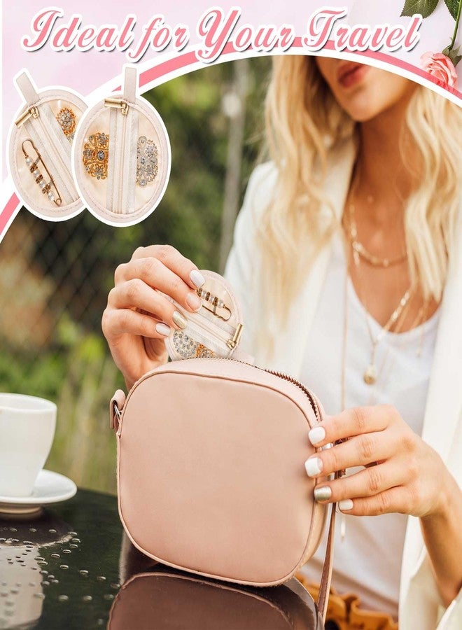 Uiifan مجموعة حقائب مجوهرات السفر من Uiifan، 24 قطعة، حقيبة مجوهرات بسحاب، صغيرة الحجم (3.74 بوصة)، مصنوعة من الفلانيل، حقيبة جيب محمولة للأقراط، جيوب دائرية لحفظ الأساور والقلائد كهدية للنساء، متوفرة باللونين البيج والشفاف. - Image 3