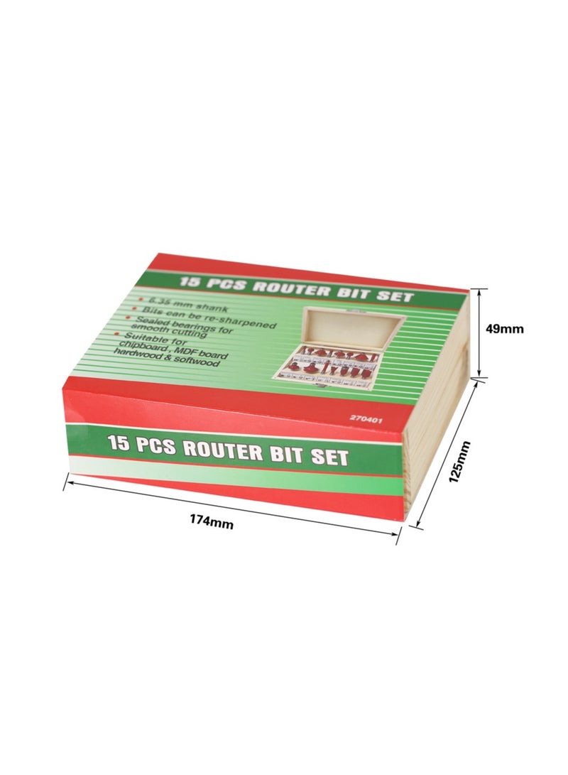 Goolsky مجموعة بتات الراوتر 1/4 بوصة، 15 قطعة بت من كربيد التنجستن لأدوات النجارة الاحترافية للنجارين والمبتدئين - Image 3