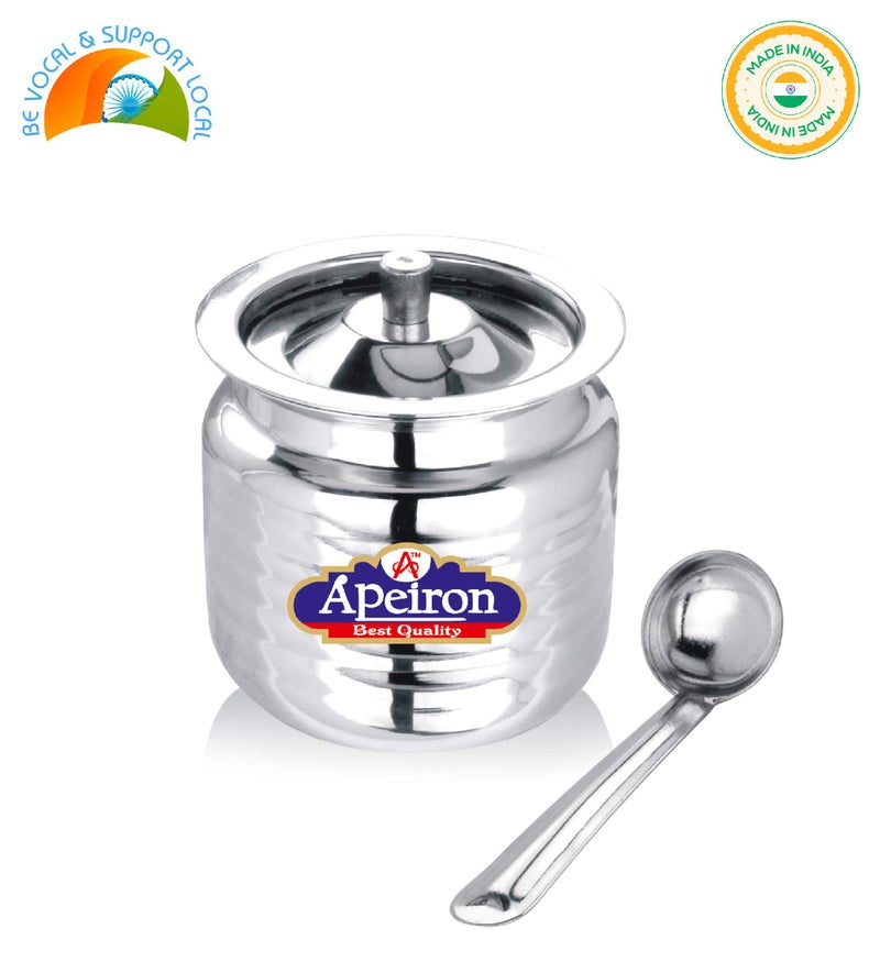 Apeiron Stainless Steel Ghee/Oil Pot with Spoon and Lid - 300 ml (Pack of 1, Liner) - Image 5