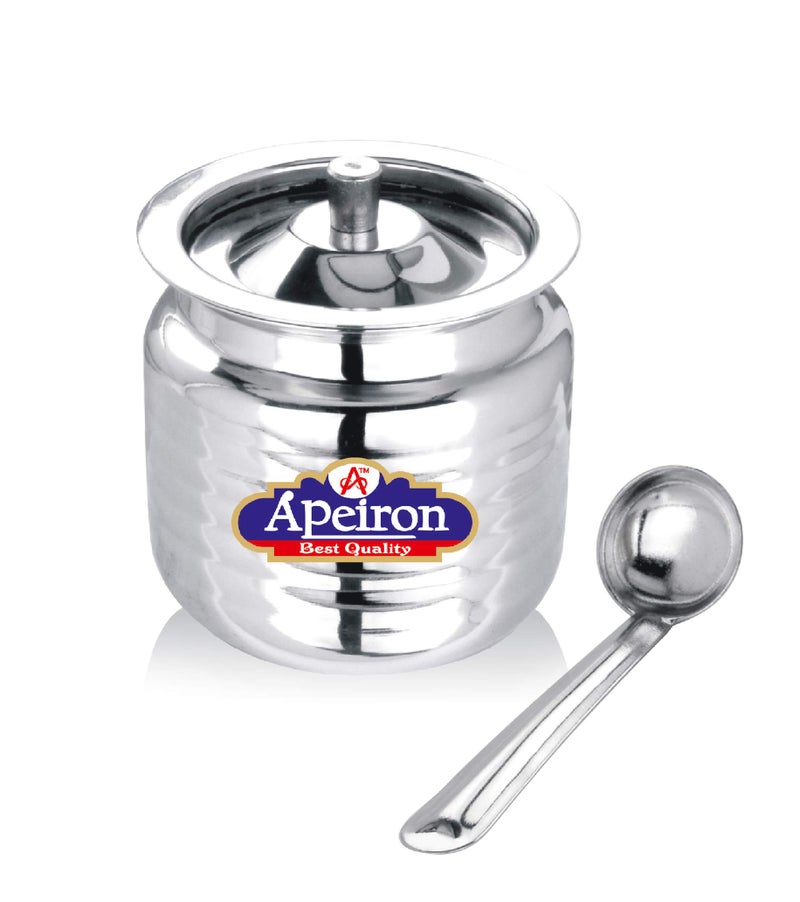 Apeiron Stainless Steel Ghee/Oil Pot with Spoon and Lid - 300 ml (Pack of 1, Liner) - Image 1