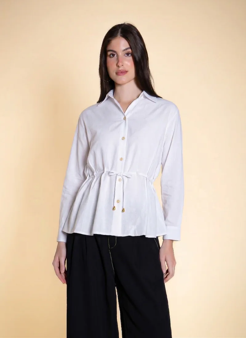 SHAPES LINEN BLEND WAIST TIE SHIRT
