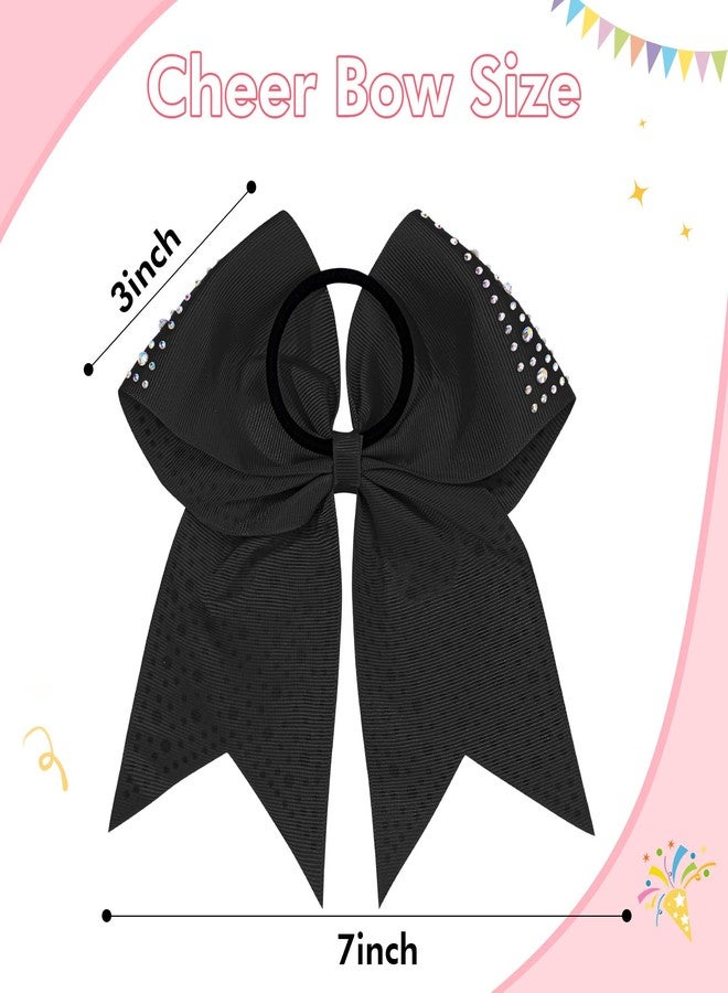 CN 10PCS Rhinestones Cheer Bows for Cheerleaders, Black Glitter Hair Bows for Girls Large Elastic Ponytail Holder, Hair Accessories for Women Teens for Softball Competition School Spirit - Image 3