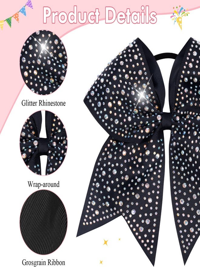 CN 10PCS Rhinestones Cheer Bows for Cheerleaders, Black Glitter Hair Bows for Girls Large Elastic Ponytail Holder, Hair Accessories for Women Teens for Softball Competition School Spirit - Image 4