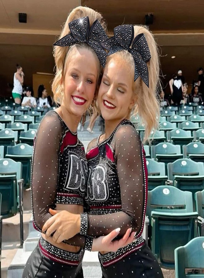 CN 10PCS Rhinestones Cheer Bows for Cheerleaders, Black Glitter Hair Bows for Girls Large Elastic Ponytail Holder, Hair Accessories for Women Teens for Softball Competition School Spirit - Image 2