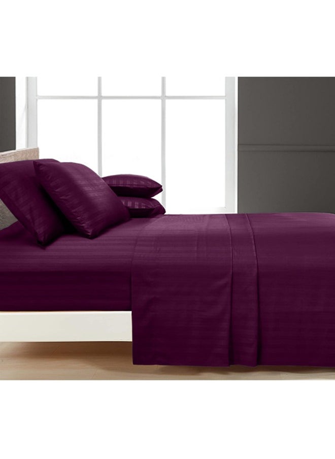 snooze - Snooze Striped Fitted Bed Sheet set 3pcs, Bed sheet+2 Free Pillowcases, Purple - Image 1
