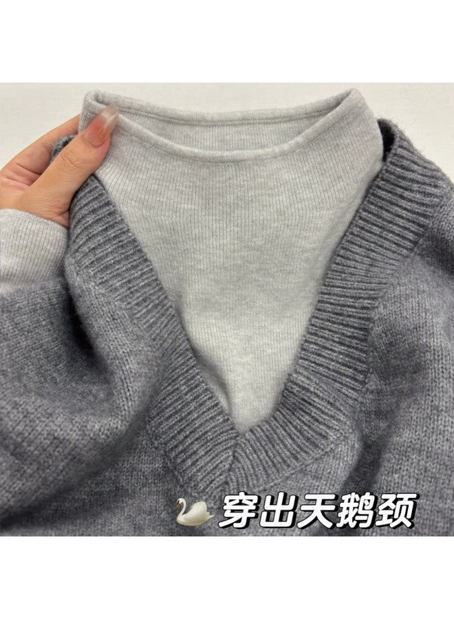 PLANDOO Retro Lazy Knitted Sweater Women'S Autumn Winter Soft Layering Inner Wear Stand Collar Sweater Base Shirt - Image 2