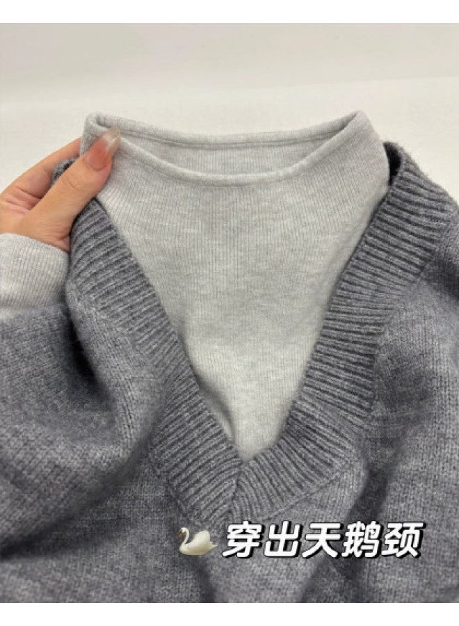 PLANDOO Retro Lazy Knitted Sweater Women'S Autumn Winter Soft Layering Inner Wear Stand Collar Sweater Base Shirt - Image 1