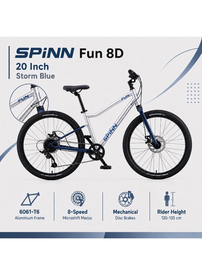 SPINN Fun 8D 20-Inch  Kids & Teens | 20-Inch Wheel Size | Adjustable Seat | 8-Speed Disc Brake | Storm Blue - Image 2